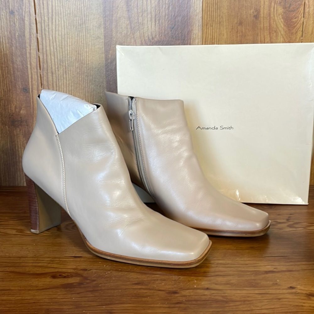 Amanda Smith Beige Ankle Boots, size 10m, Flax Leather, Womens ankle booties